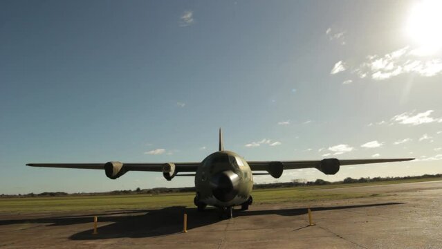 An Old Military Transport Aircraft on Display in Air Base. 