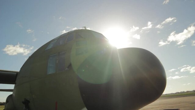 An Old Military Transport Aircraft on Display in Air Base. 