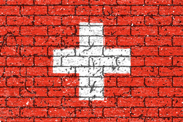 レンガの壁に描かれたスイス国旗のベクター素材