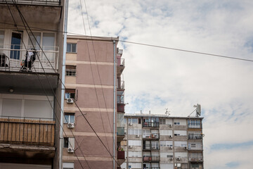 Communist housing buildings, in a decay and diplapidated condition in Belgrade Serbia. This kind of...