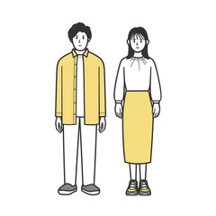 若い夫婦、カップルの全身イラスト