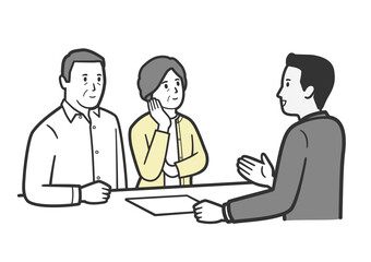 説明を聞くシニア夫婦