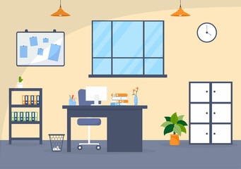 Police Station or Department Vector Illustration with Work Desks, Ofice Furniture, Map and Pin Board on Flat Cartoon Style