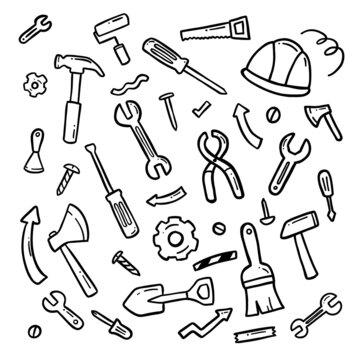 engineer tools doodle hand drawing set