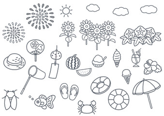夏のイラスト　線画