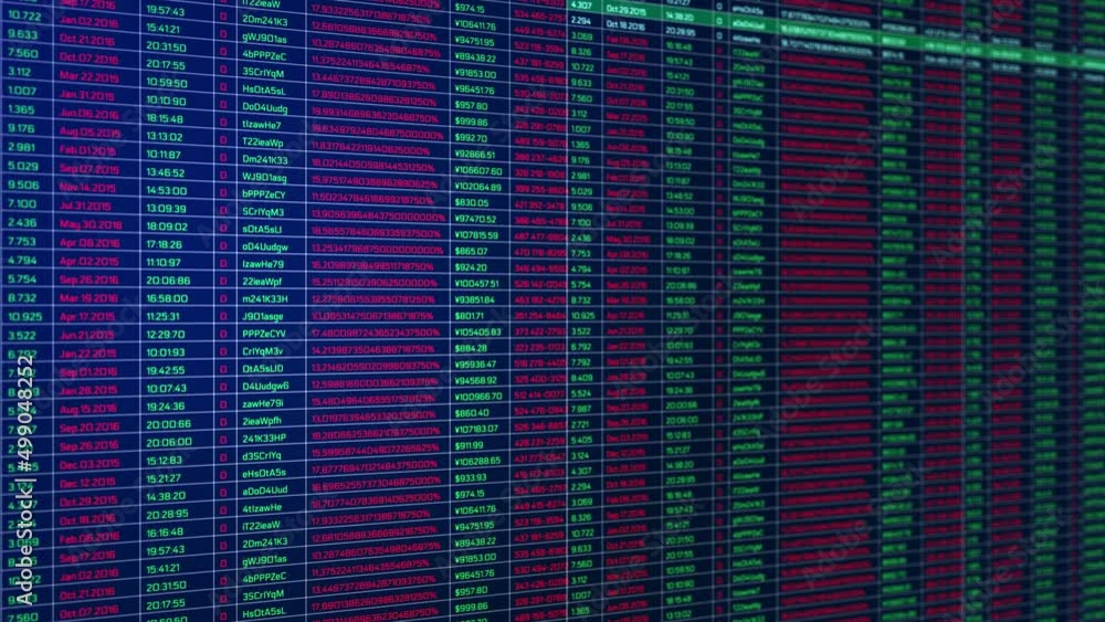 Poster digital loop background of stock market values tables tickers, companies indexes evolving, growing s