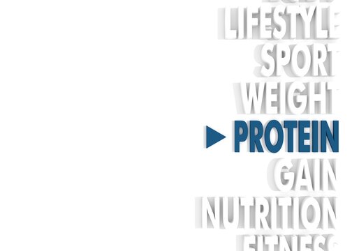 Sport nutrition concept. Protein words cloud. 3D render