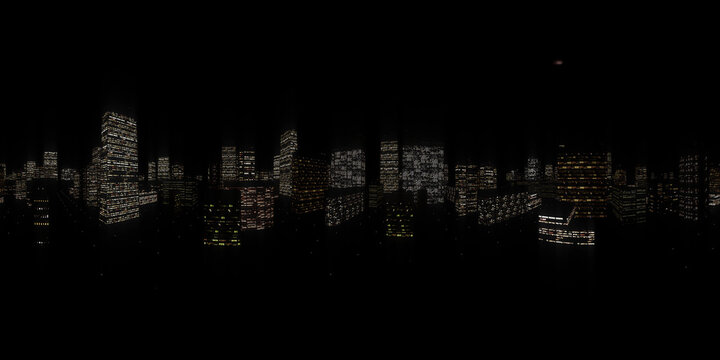 night city 360 HDRI. environment, panorama, 3D rendering, Seamless