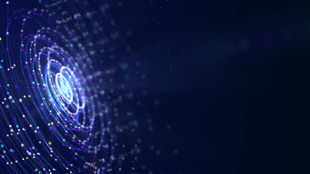 Abstract 3D Motion Graphic Digital Technology big data flow center LoopBackground. Big data and storage of block chain, server, hi-speed internet. Moving Lines Dots. Data Tunnel Connection