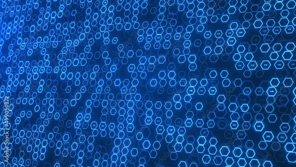 Poster futuristic geometric hexagons digital surface cell futuristic style loop background. hexagonal patte