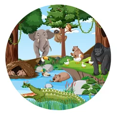 Forest in round shape with wild animals © blueringmedia