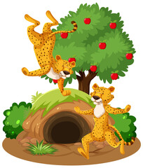 Obraz premium Wild animals cartoon character with burrow