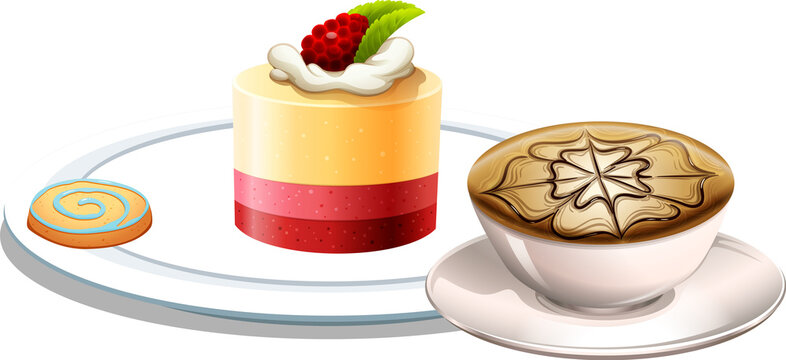 Panna cotta and coffee cup on white background
