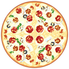 Top view of cheeze pizza on white background