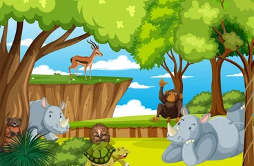 Wild animals in nature forest scene © blueringmedia