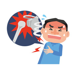 肩を脱臼して痛みに耐える男性
