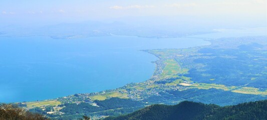 びわこバレイから見た琵琶湖の風景、滋賀県の風景のフレーム素材