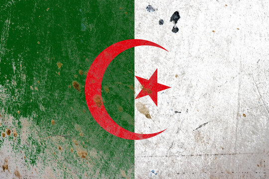 Algeria flag painted on a rustic old concrete wall surface