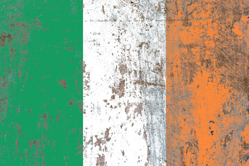 Ireland flag painted on a damaged old concrete wall surface