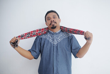 angry face of muslim man isolated in white
