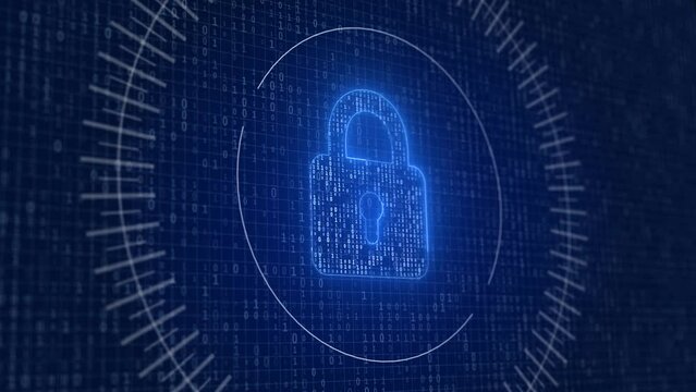 Encrypted data Cyber security data protection business technology privacy Loop Background. Digital Data pad lock, electronic key avp protection. Padlock Cyber Security, Global Network Protection