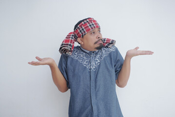 portrait of confusion man isolated in white