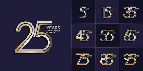 set of anniversary premium collection silver and gold color can be use for celebration event