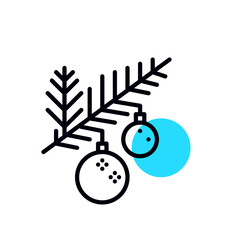 Fir tree branch with baubles. Christmas holiday decoration. Pixel perfect, editable stroke geometric icon