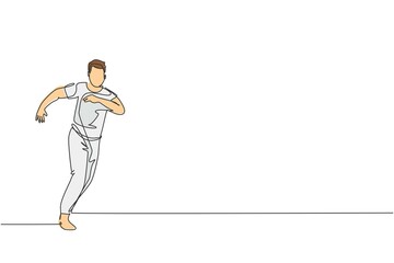 Single continuous line drawing of young sportive man practice Brazilian capoeira move dance at outdoor street. Culture martial art and sport concept. Trendy one line draw design vector illustration