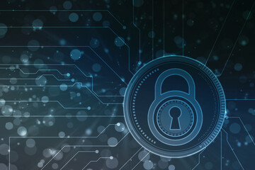 Obraz premium Digital Padlock on abstract technology background, Technology security concept. Modern safety digital background. Protection system, Cyber Security and safety information, personal data concept