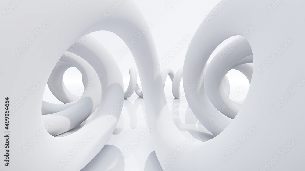 Poster 3d rendering illustration of abstract twist spiral geometric shape