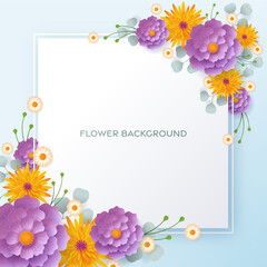 Wedding invitation floral card. Paper cut flowers for decor with flowers paper cut