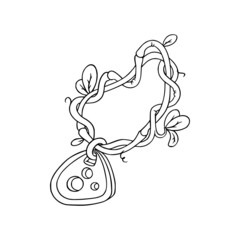 Amulet with lianas for games. Sketch of vine with an amulet. Vector illustration isolated in white background