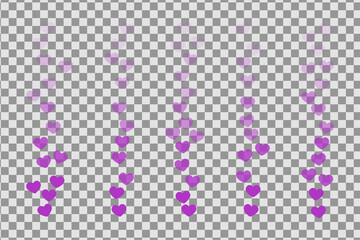 Likes flying up for stories and live streams. Violet like icons for social media ui. Vector illlustration isolated in transparent background