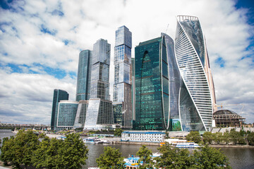 Fototapeta na wymiar Glass facades of the Moscow International Business Center skyscrapers view