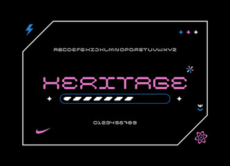 Stylish cyber display font. Modern alphabet. Futuristic interface design. Vector typography illustration