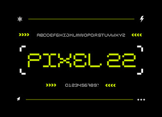 Stylish Line pixel font. Cyber display type. Modern alphabet. Futuristic interface design. Vector typography illustration