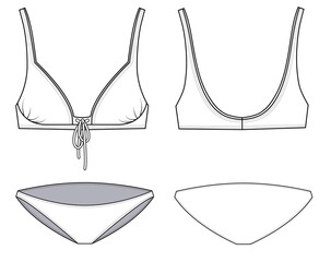 Sexy bikini, two pieces, swim wear, fashion flat template. Fashion technical illustration for communication in garment production unit.