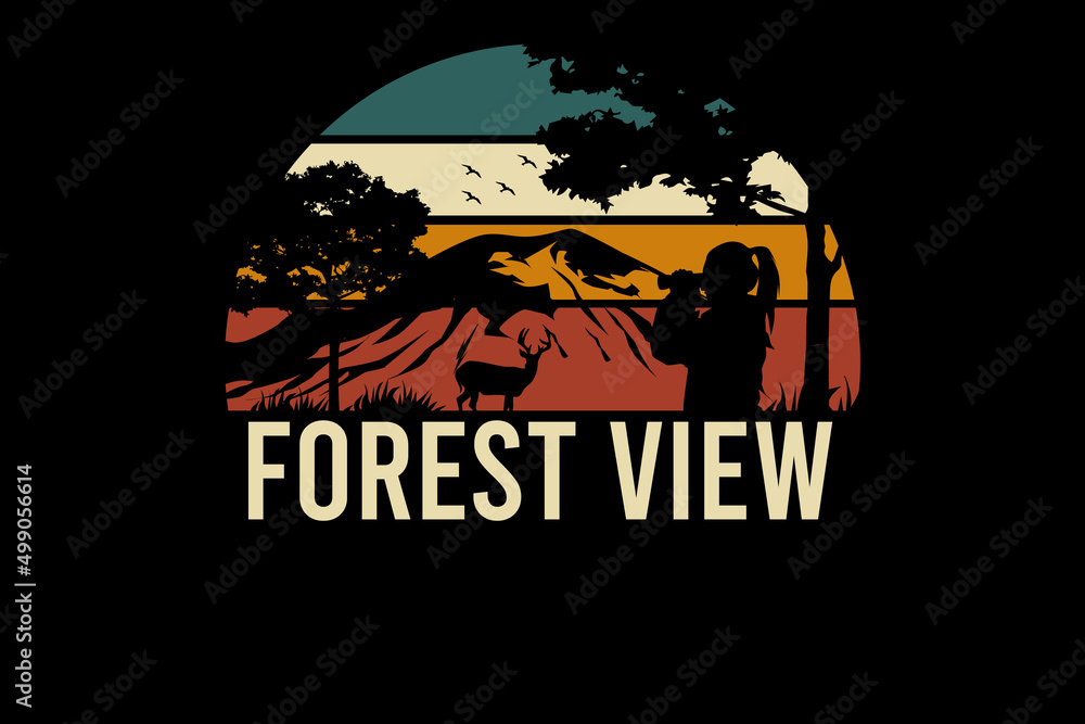 Wall mural Forest view retro vintage landscape design