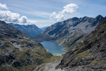 New Zealand landscape with mountains and lake