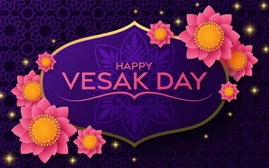 Happy Vesak Day Wishes Cards With Lotus Flowers.