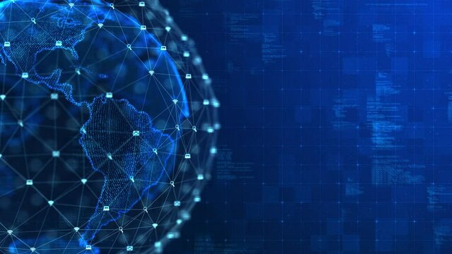 5G and AI technology, Global Earth communication network concept 4K Backround. Technology Network Data Connection, Digital Data Network and Cyber Security Concept. blockchain encrypted digital money.