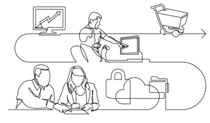 business concept continuous line drawing illustration of work process in vector format