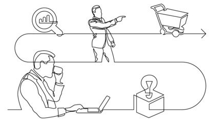 business concept continuous line drawing illustration of work process in vector format