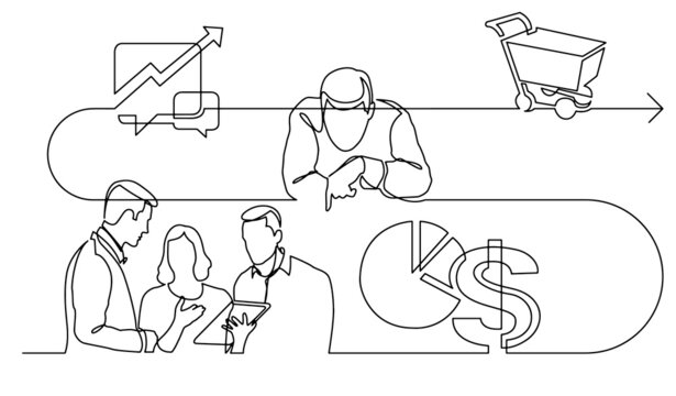 business concept continuous line drawing illustration of work process in vector format