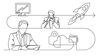 business concept continuous line drawing illustration of work process in vector format