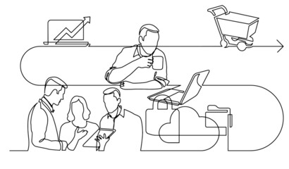 business concept one line drawing illustration of work process
