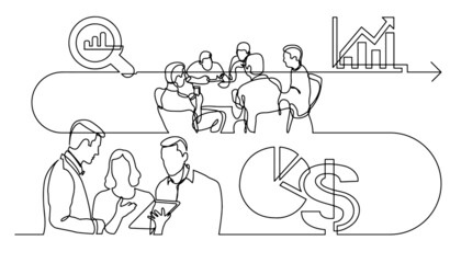 business concept continuous line drawing illustration of work process in vector format