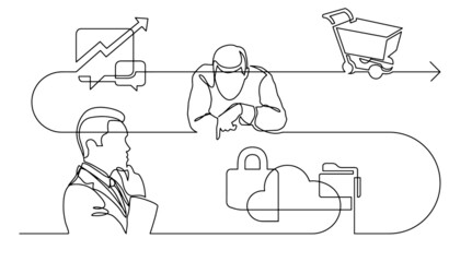 business concept one line drawing illustration of work process