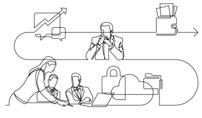 business concept one line drawing illustration of work process